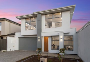 Sunset two storey facade of development in South Plympton Adelaide